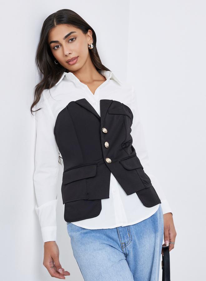 ستايلي قميص بأكمام طويلة بتصميم كورسيه - Image 1