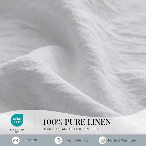 Simple&Opulence 100% Linen Duvet Cover Set, Natural French Flax White Ruffle Duvet Cover Twin Size, Breathable Comfy Linen Bedding Comforter Cover with 1 Pillowcase (White, 68" x 86") - Image 4