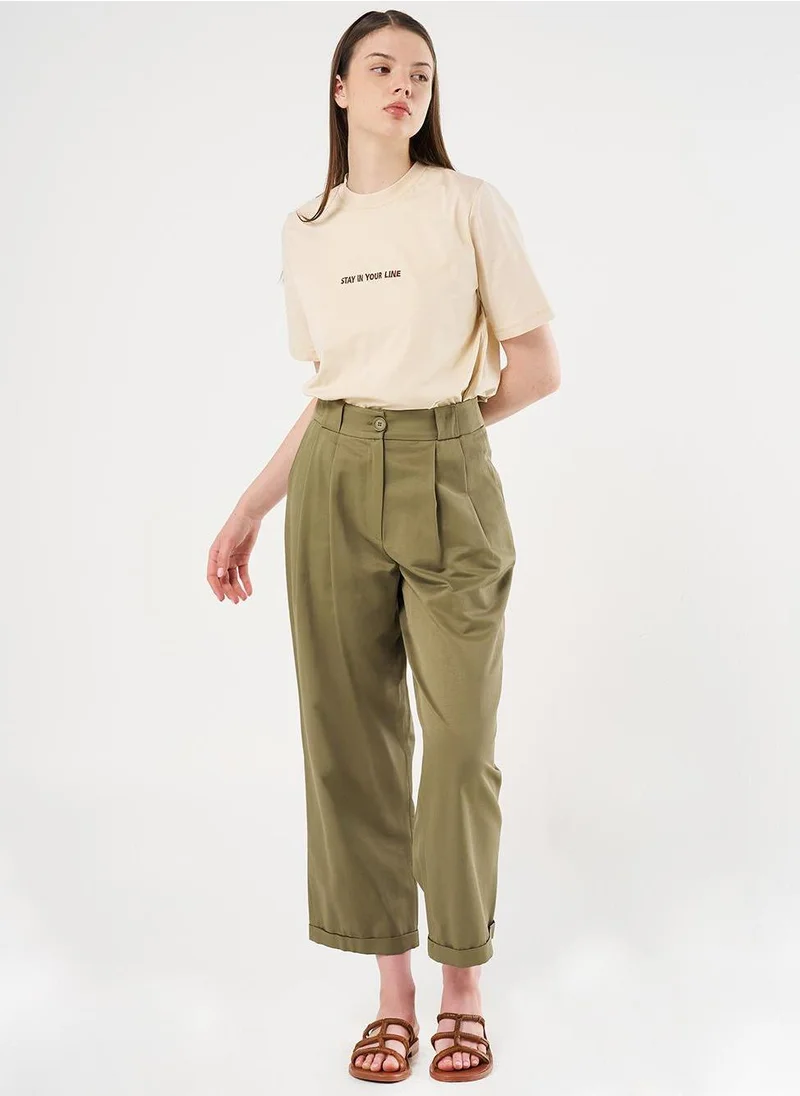 Kayra Pleated Cuffed Pants in Khaki