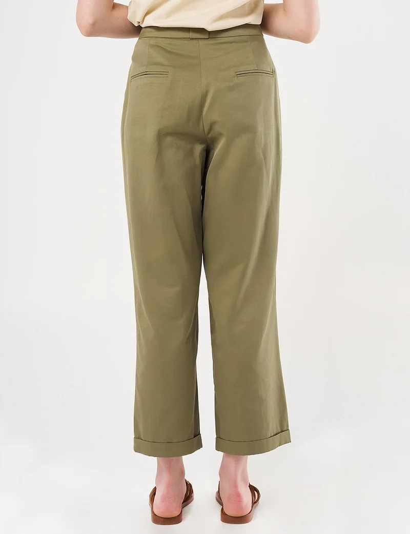Kayra Pleated Cuffed Pants in Khaki