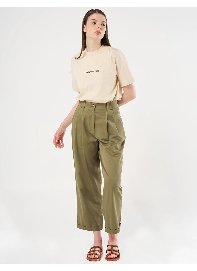 Kayra Pleated Cuffed Pants in Khaki
