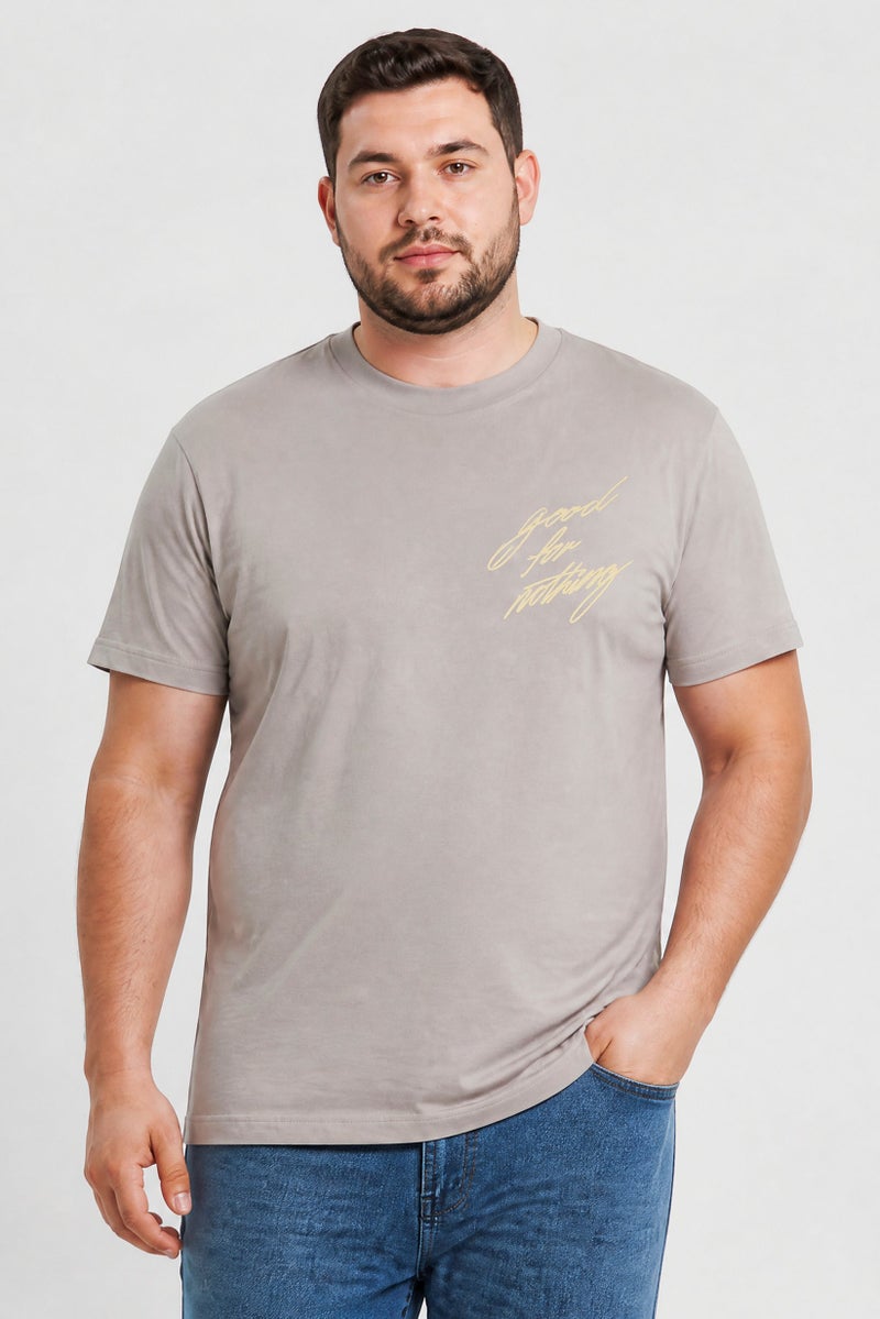 GOOD FOR NOTHING Men Crew Neck Short Sleeve Brand Logo T-Shirt, Grey - Image 1