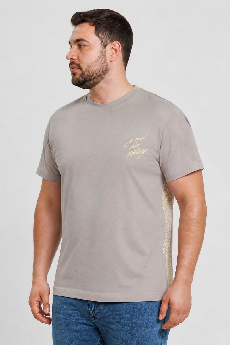 GOOD FOR NOTHING Men Crew Neck Short Sleeve Brand Logo T-Shirt, Grey - Image 5