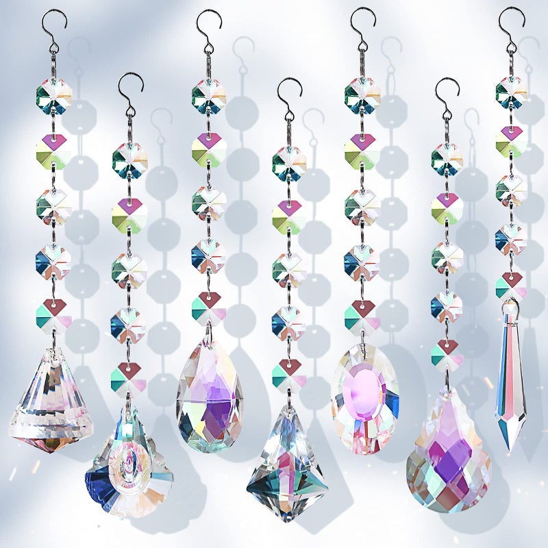 GZCGLN Sun Catchers with Crystals 7 Pcs Hanging Crystals Suncatchers for Windows Colored Suncatchers Prisms Glass Pendant for Chandeliers Garden Christmas Tree Decoration 