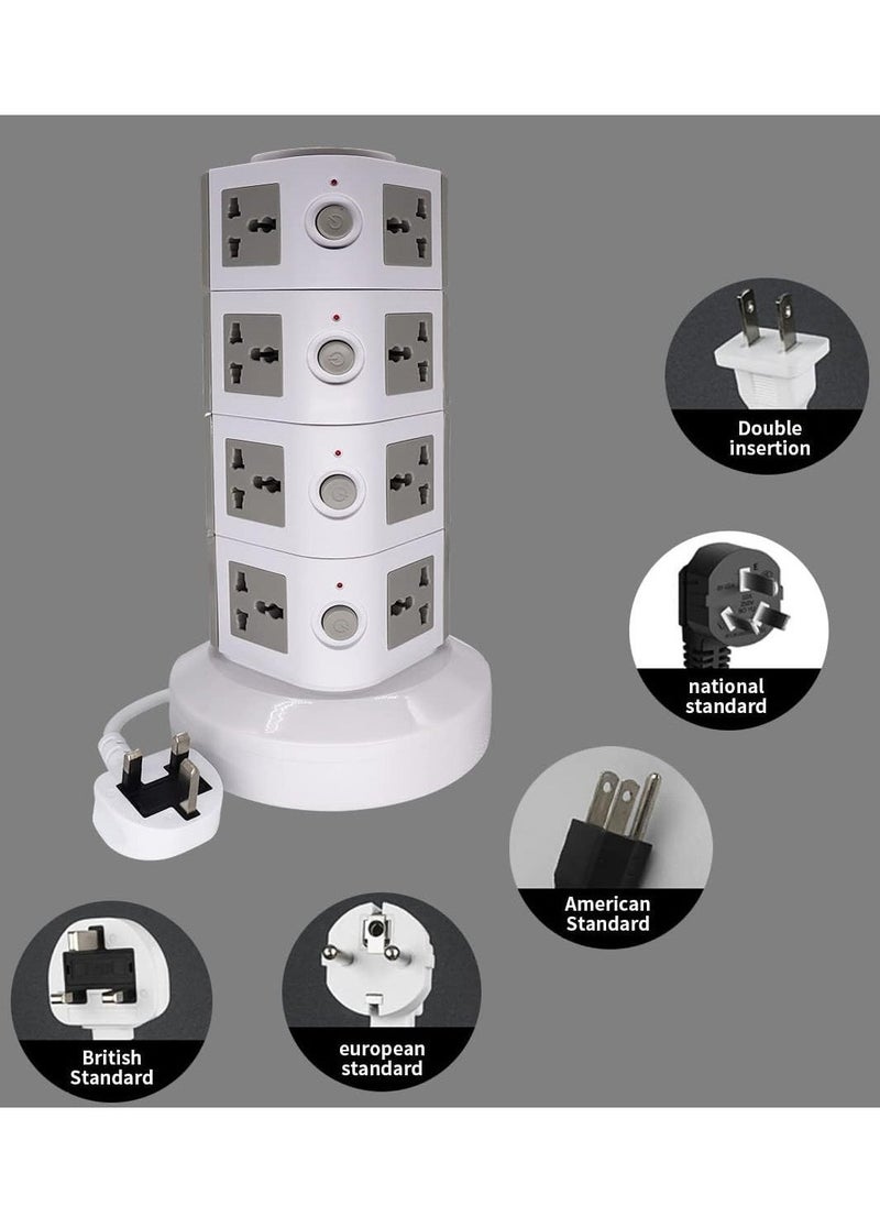 JAJEEK - Universal Vertical Tower Power Strip – Multi-Socket (110V-250V) with 2 USB Ports, Surge Protector Charging Station, 4-Layer Design for Global Use - Image 1