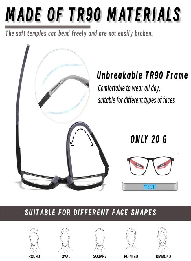 Hubeye TR90 Sports Reading Glasses for Men and Women Ultralight Flexible Anti-Blue Light Readers（Black+Black+Black+Black+Black，+1.5） - Image 3