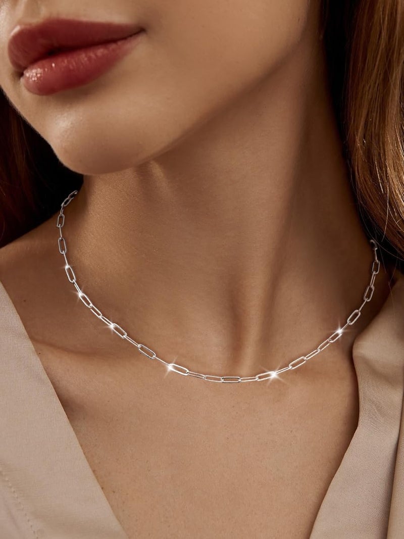 MBW Simple Silver Paperclip Choker Necklace, 14K Gold/Silver Plated Plated Dainty Chain Necklaces for Women Trendy 16in Thin Minimalist Aesthetic Link Necklace Jewelry Necklace for Women - Image 3