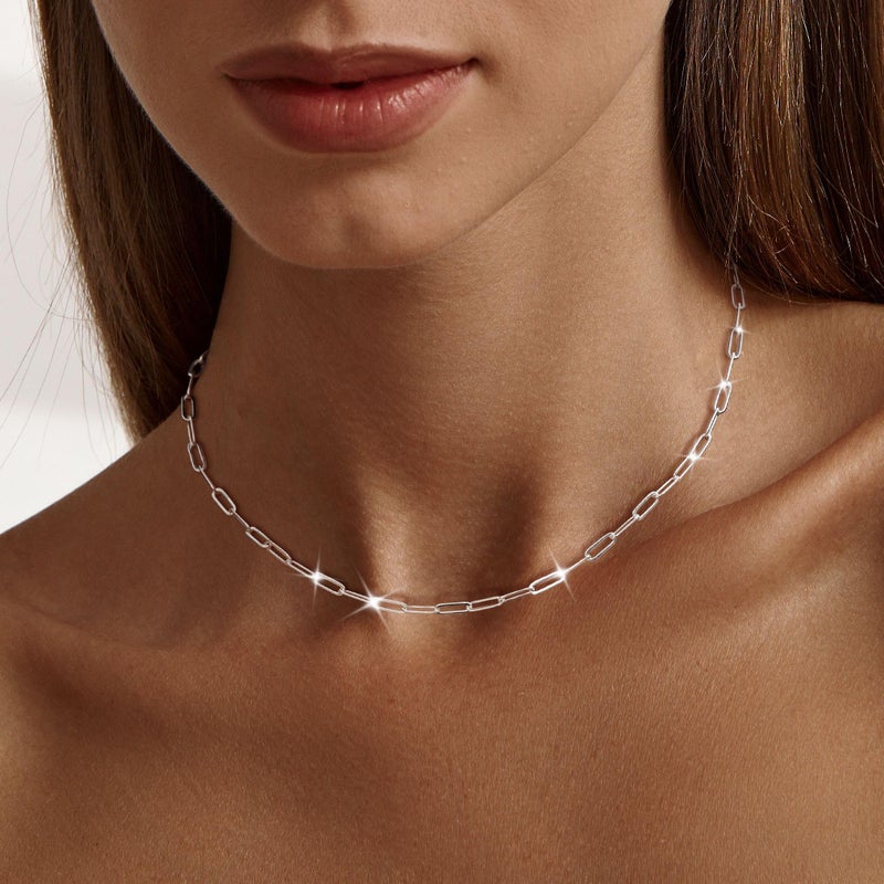 MBW Simple Silver Paperclip Choker Necklace, 14K Gold/Silver Plated Plated Dainty Chain Necklaces for Women Trendy 16in Thin Minimalist Aesthetic Link Necklace Jewelry Necklace for Women - Image 2