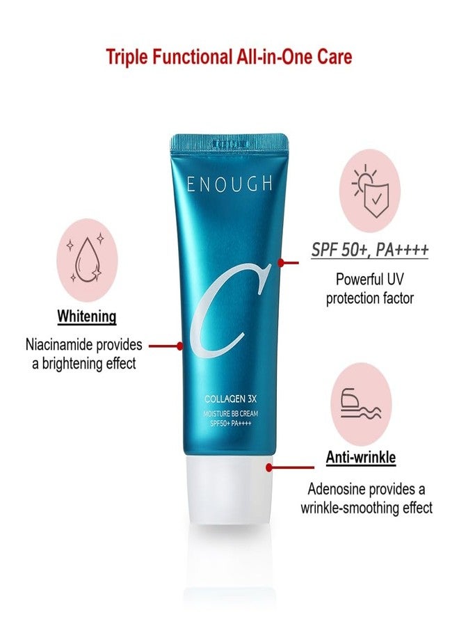 Enough Collagen 3X Moisture BB Cream SPF50, Makeup Tinted Moisturizer for Face, Korean Skin Care Full Coverage Foundation, 1.76oz - Image 4