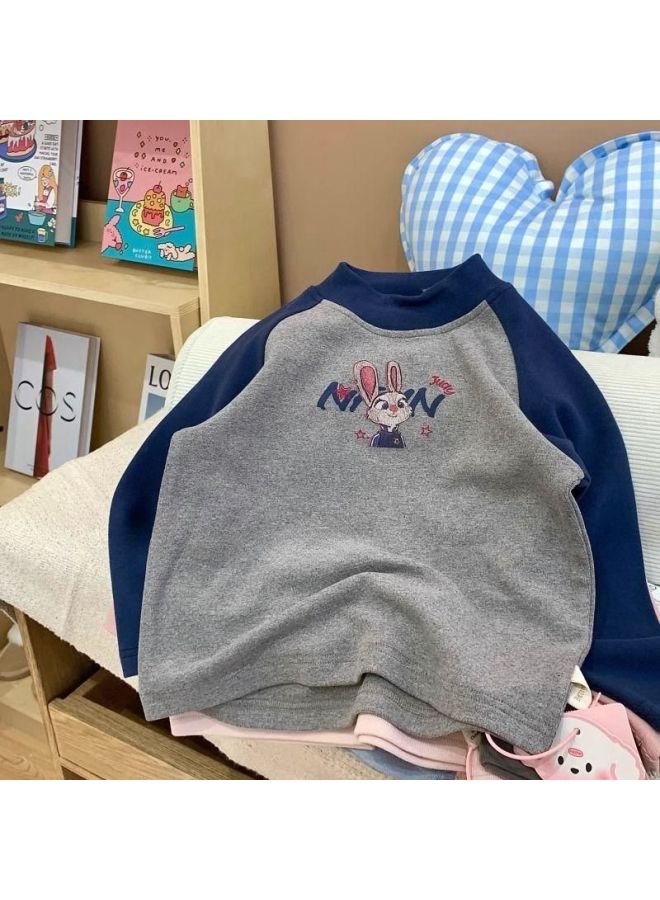 Children's Autumn And Winter Fleece Base Shirt Boys And Girls Korean Style Western Style Long Sleeve T-shirt Children's Baby's Casual Top Trendy