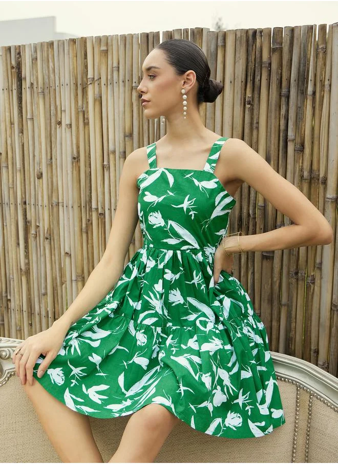 ساسافراس Floral Print Strappy Fit & Flare Mini Dress by Styli