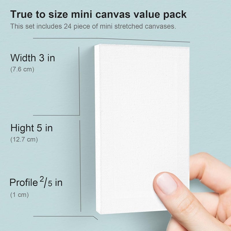 AUREUO Mini Stretched Canvas - 3x5 Inch/24 Pack - 2/5 Inch Profile Small Square Canvas - Gift Set Bulk Pack Canvases for Acrylic Painting & Craft - Image 2