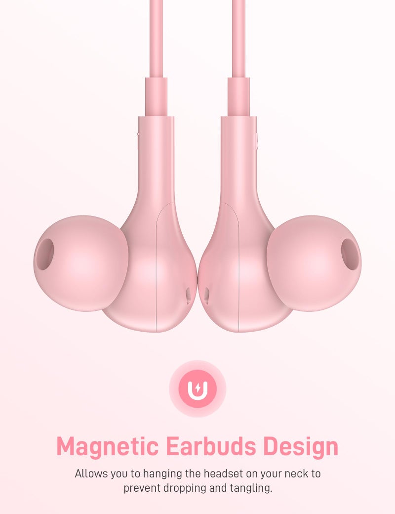 iMangoo for Apple MFi-Certified Headphones for Lightning Wired Earbuds Magnetic Ear Buds with HiFi Bass,3 Ear Tips Mic Corded Earphones for Gym, Commuting for iPhone 14 Plus 13 12 11 Pro Max Pink - Image 4