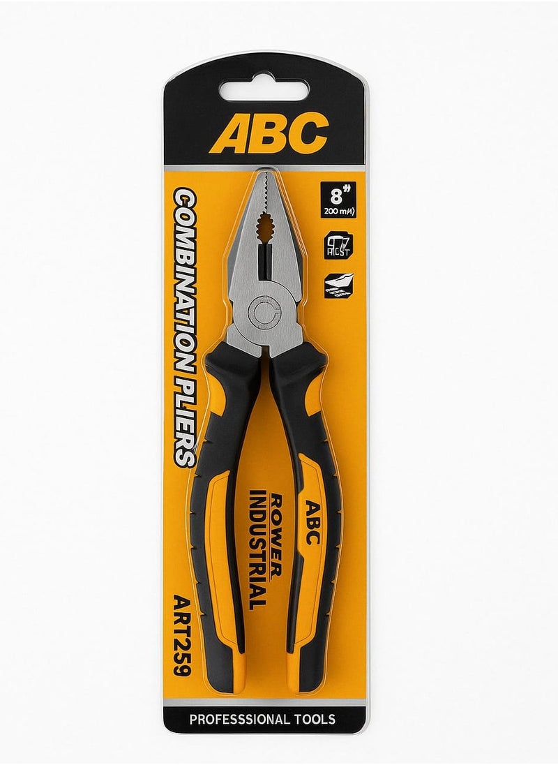 ABC Combination Pliers 8 inch , Powerful Pliers for Cutting Wire and Light Metal, Gripping and Bending Wire and Metal, Multi-Functional Tool Suitable for Maintenance, Electrical, and Carpentry, Made of High Quality Materials to Withstand Pressure and Heavy Use.  - Image 1