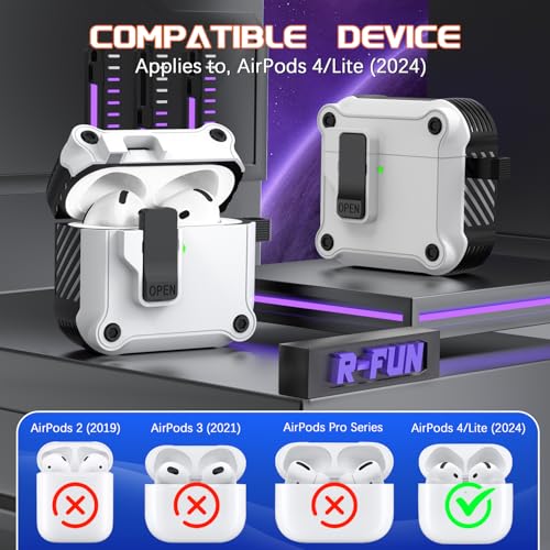 R-fun Compatible with AirPods 4th Gen Case, Full Drop Protection Auto Pop-Up Lid and Lock Design with Cleaner Kit and Keychain for AirPods 4 2024-White - Image 4