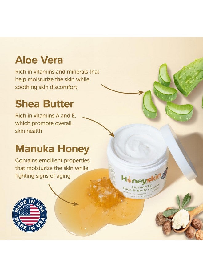 Honeyskin Hydrating Face Moisturizer & Body Cream with Manuka Honey Cream & Coconut Body Oil - Organic Face Moisturizer and Body Lotion for Extremely Dry Skin - For Dry Itchy Skin & Rosacea Treatment (8oz) - Image 2