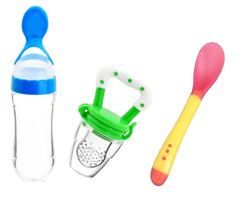 Lappu Baby Rice Paste Milk Cereal Bottle Food Feeder & Baby Fruit Nibbler & Silicone Teether (Combo Saver Pack) (Feeder Nibbler Spoon8) - Image 1