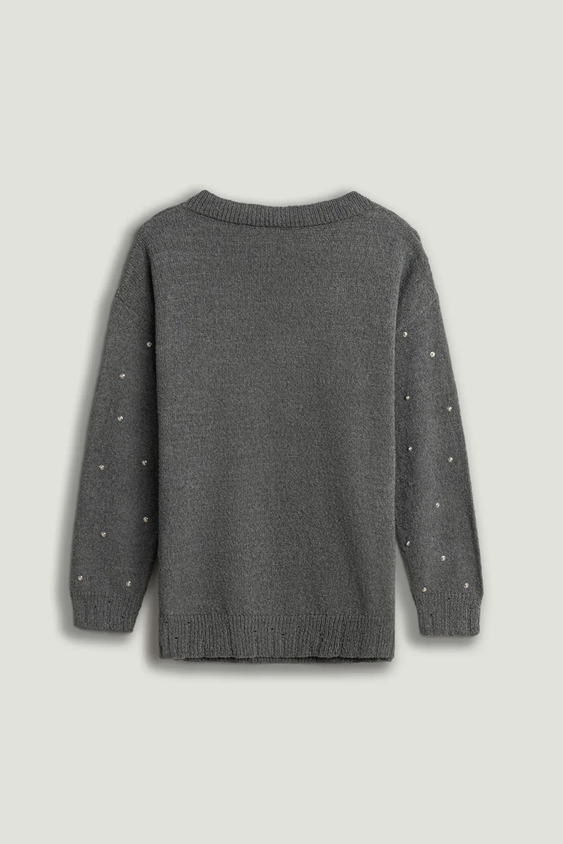 Nocturne Embellished V-Neck Knit Sweater