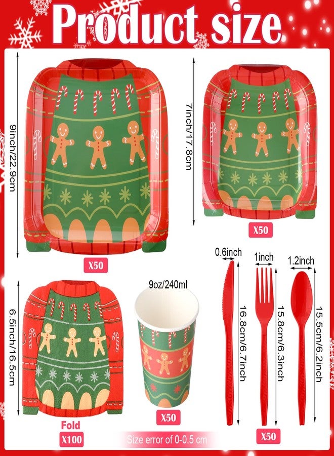 Suttmin 400 Pcs Ugly Sweater Party Supplies Set Christmas Disposable Paper Plates Party Christmas Decorations Plates and Napkins Sets Tableware for Xmas Birthday - Image 2