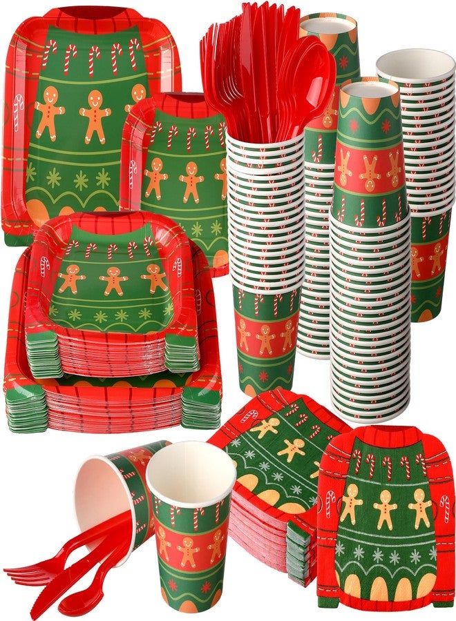 Suttmin 400 Pcs Ugly Sweater Party Supplies Set Christmas Disposable Paper Plates Party Christmas Decorations Plates and Napkins Sets Tableware for Xmas Birthday - Image 1