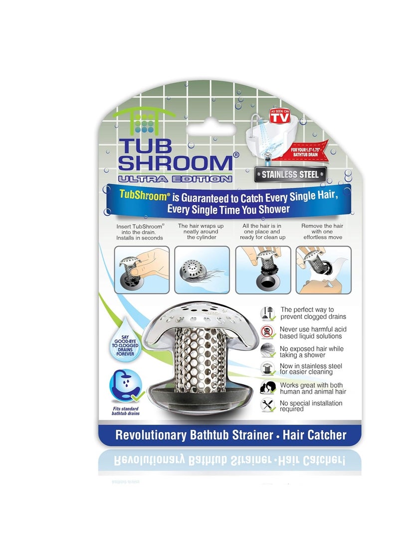TubShroom TubShroom Ultra Revolutionary Bath Tub Drain Protector Hair Catcher/Strainer/Snare Stainless Steel, 1-Pack, Silver  - Image 1