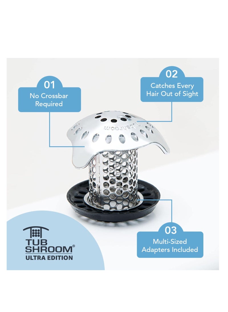 TubShroom - TubShroom Ultra Revolutionary Bath Tub Drain Protector Hair Catcher/Strainer/Snare Stainless Steel, 1-Pack, Silver - Image 1