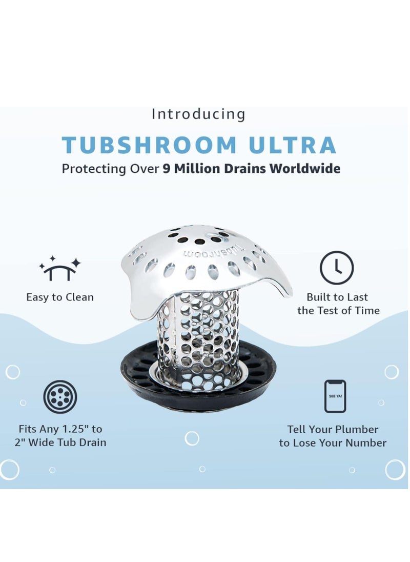 TubShroom - TubShroom Ultra Revolutionary Bath Tub Drain Protector Hair Catcher/Strainer/Snare Stainless Steel, 1-Pack, Silver - Image 1