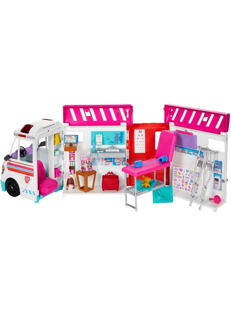 Barbie Toys, Transforming Ambulance and Clinic Playset, 20+ Accessories, Care Clinic - Image 1