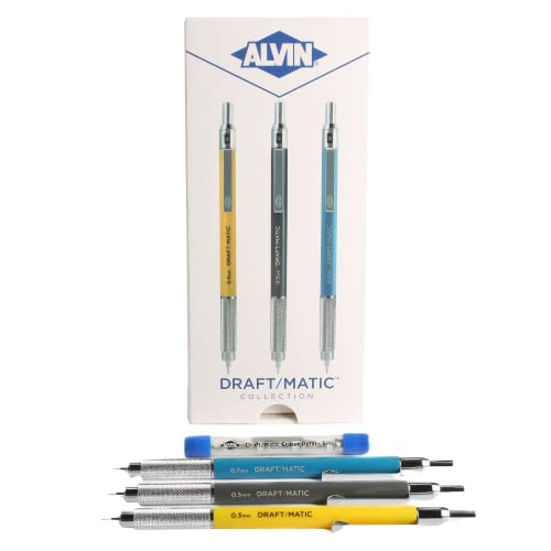 ALVIN DM357C Draft-Matic Mechanical Pencil, 3 Pack, Stainless Steel Drawing and Design Tools, Great for Drafting, Architecture, Engineering, and Art - Includes 0.3mm, 0.5mm, and 0.7mm - Image 5