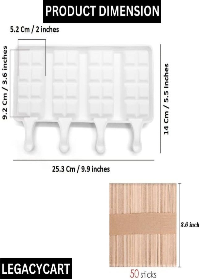 LEGACYCART Chocolate Bar Shape Popsicle Molds Silicone Ice Pop Molds 4 Cavities Mold with 50 Sticks for Kids Adults Ice Cream Mold Cakesicles Mould DIY Popsicle Maker Homemade Popsicle (Pack of 2) - Image 2