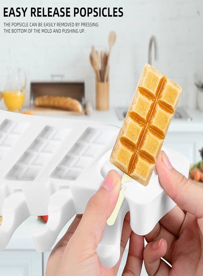 LEGACYCART Chocolate Bar Shape Popsicle Molds Silicone Ice Pop Molds 4 Cavities Mold with 50 Sticks for Kids Adults Ice Cream Mold Cakesicles Mould DIY Popsicle Maker Homemade Popsicle (Pack of 2) - Image 4
