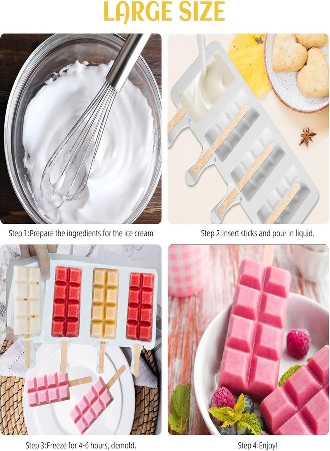 LEGACYCART Chocolate Bar Shape Popsicle Molds Silicone Ice Pop Molds 4 Cavities Mold with 50 Sticks for Kids Adults Ice Cream Mold Cakesicles Mould DIY Popsicle Maker Homemade Popsicle (Pack of 2) - Image 3