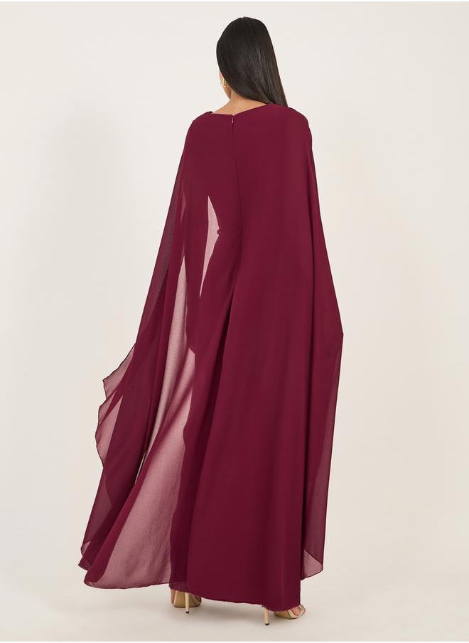 Styli Faux Pearl Detail Waist Cape Sleeves Wide Leg Tailored Jumpsuit  - Image 5