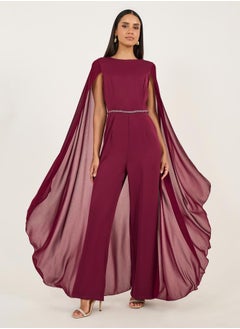 Styli Faux Pearl Detail Waist Cape Sleeves Wide Leg Tailored Jumpsuit  - Image 1