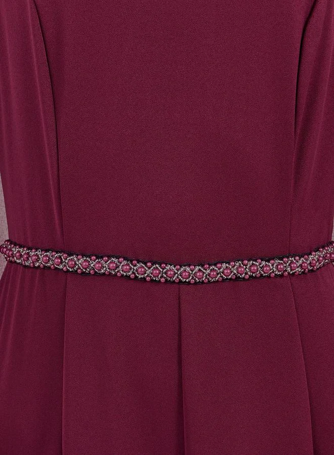 Styli Faux Pearl Detail Waist Cape Sleeves Wide Leg Tailored Jumpsuit