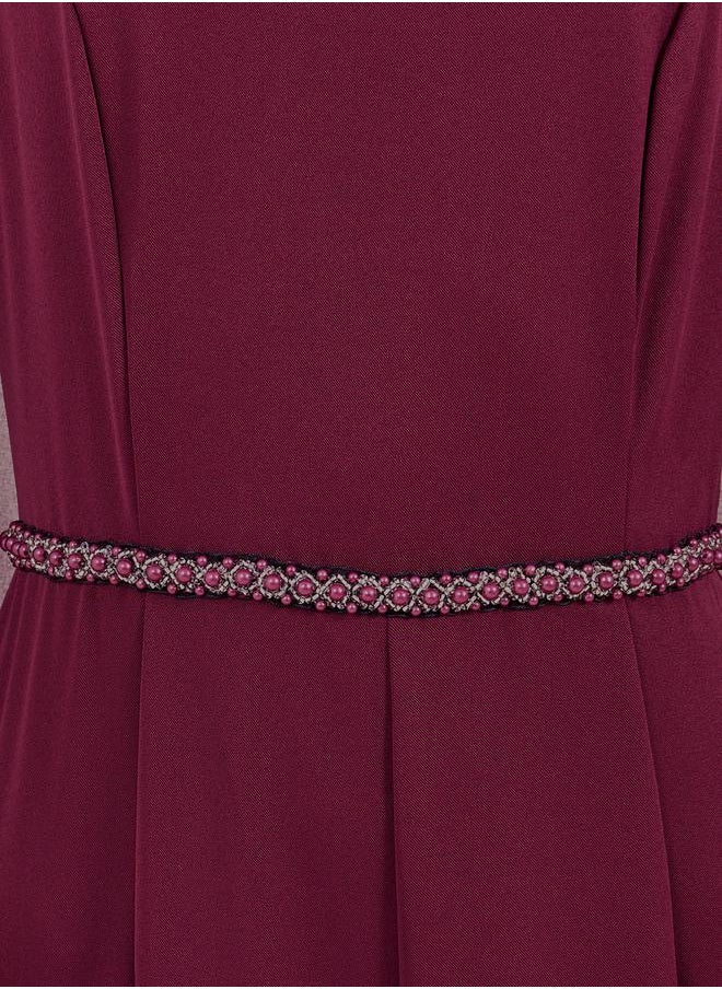 Styli Faux Pearl Detail Waist Cape Sleeves Wide Leg Tailored Jumpsuit  - Image 4