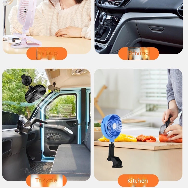 Purejoy 4-Wheel Suction Cup Car Fan, Quiet USB Charging, Elderly Mobility Electric Tricycle - Image 2
