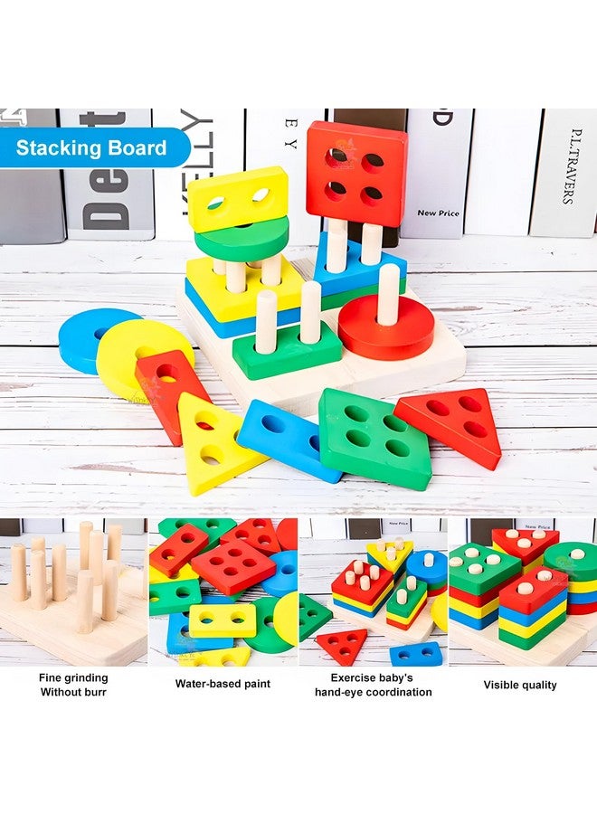 ويش كي لعبة الألغاز الخشبية الهندسية WISHKEY للأطفال، لعبة فرز الأشكال وتكديسها وتوصيلها للأطفال، ألعاب مونتيسوري تفاعلية للتعلم المبكر للأطفال، متعددة الألوان، 3 سنوات فما فوق (عبوة من قطعة واحدة) - Image 3