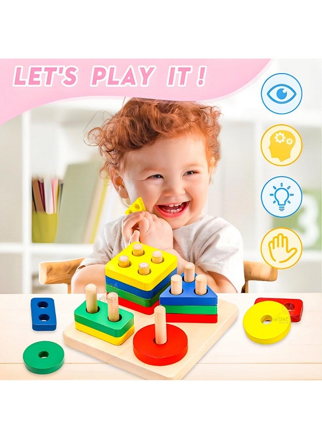 ويش كي لعبة الألغاز الخشبية الهندسية WISHKEY للأطفال، لعبة فرز الأشكال وتكديسها وتوصيلها للأطفال، ألعاب مونتيسوري تفاعلية للتعلم المبكر للأطفال، متعددة الألوان، 3 سنوات فما فوق (عبوة من قطعة واحدة) - Image 5