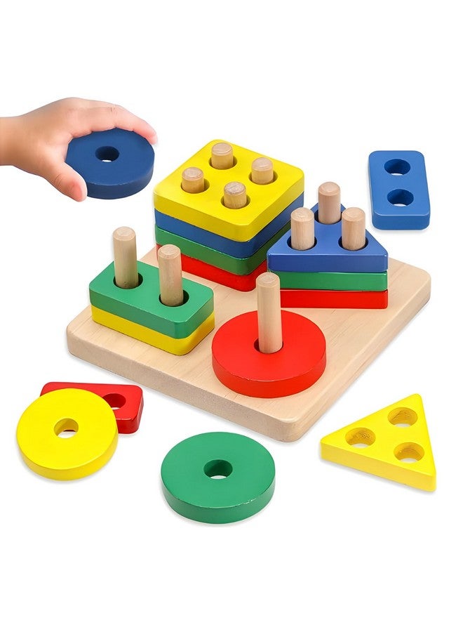 ويش كي لعبة الألغاز الخشبية الهندسية WISHKEY للأطفال، لعبة فرز الأشكال وتكديسها وتوصيلها للأطفال، ألعاب مونتيسوري تفاعلية للتعلم المبكر للأطفال، متعددة الألوان، 3 سنوات فما فوق (عبوة من قطعة واحدة) - Image 1