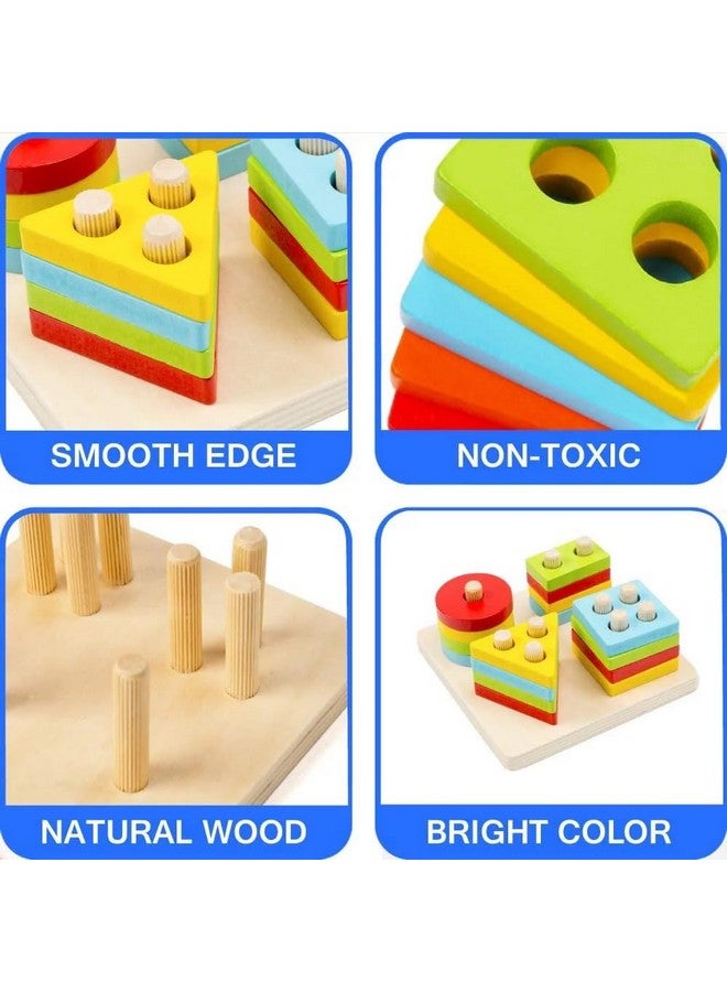 ويش كي لعبة الألغاز الخشبية الهندسية WISHKEY للأطفال، لعبة فرز الأشكال وتكديسها وتوصيلها للأطفال، ألعاب مونتيسوري تفاعلية للتعلم المبكر للأطفال، متعددة الألوان، 3 سنوات فما فوق (عبوة من قطعة واحدة) - Image 4