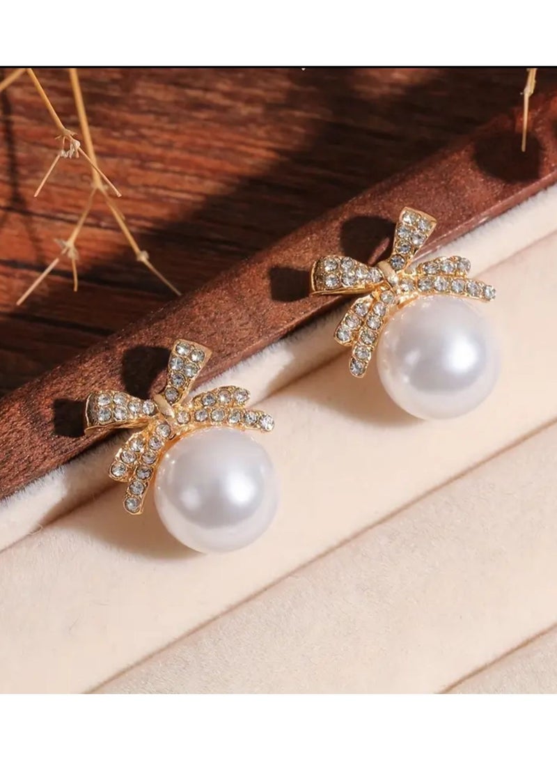 Elegant Butterfly Earrings with Faux Pearls and Cubic Zirconia, Golden-Tone Alloy - Perfect for Weddings, Parties, and Special Occasions, Ideal Valentine'S Day Gift, Valentine'S Day Gift|Elegant Butterfly Design|Synthetic Zirconia Studs, Butterfly Ears Earring - Image 1