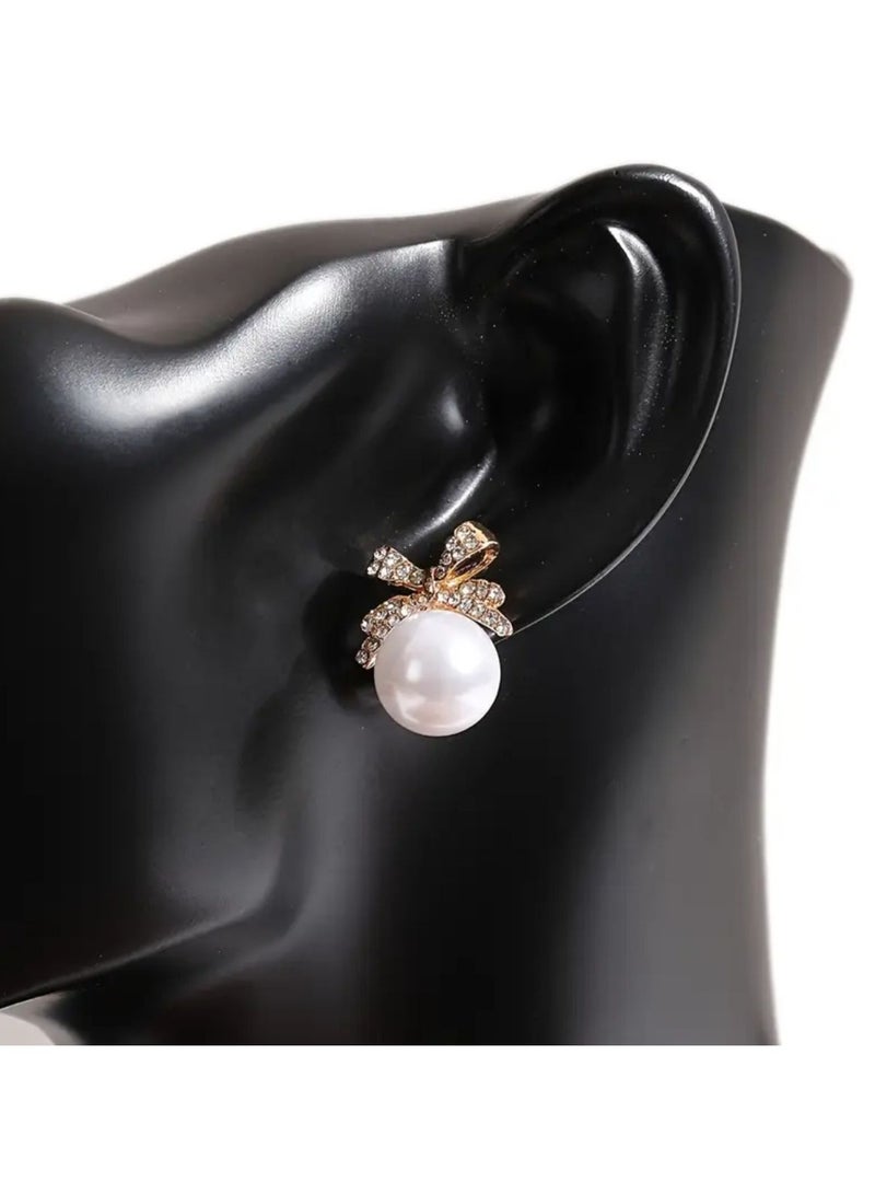 Elegant Butterfly Earrings with Faux Pearls and Cubic Zirconia, Golden-Tone Alloy - Perfect for Weddings, Parties, and Special Occasions, Ideal Valentine'S Day Gift, Valentine'S Day Gift|Elegant Butterfly Design|Synthetic Zirconia Studs, Butterfly Ears Earring - Image 3