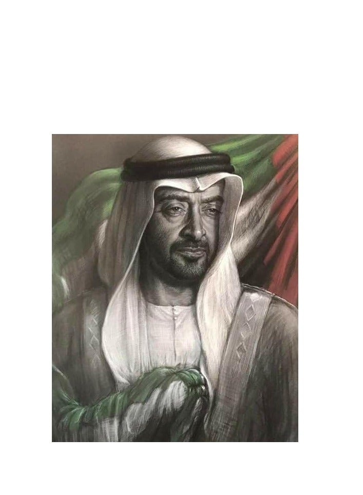 ماكس سيف صورة الشيخ محمد بن زايد آل نهيان قائد الإمارات ملصق حائط، 40x55 سم، إطار الأمم المتحدة، طباعة رقمية
