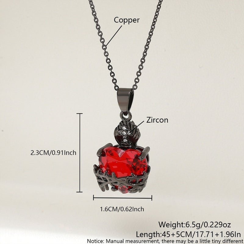 Red Heart Zircon Cross Crown Pendant Necklace for Women, Copper Gold Plated, Fashion Choker Chain - 2.3*1.6cm Gun Black Gold Plated NAE07-2