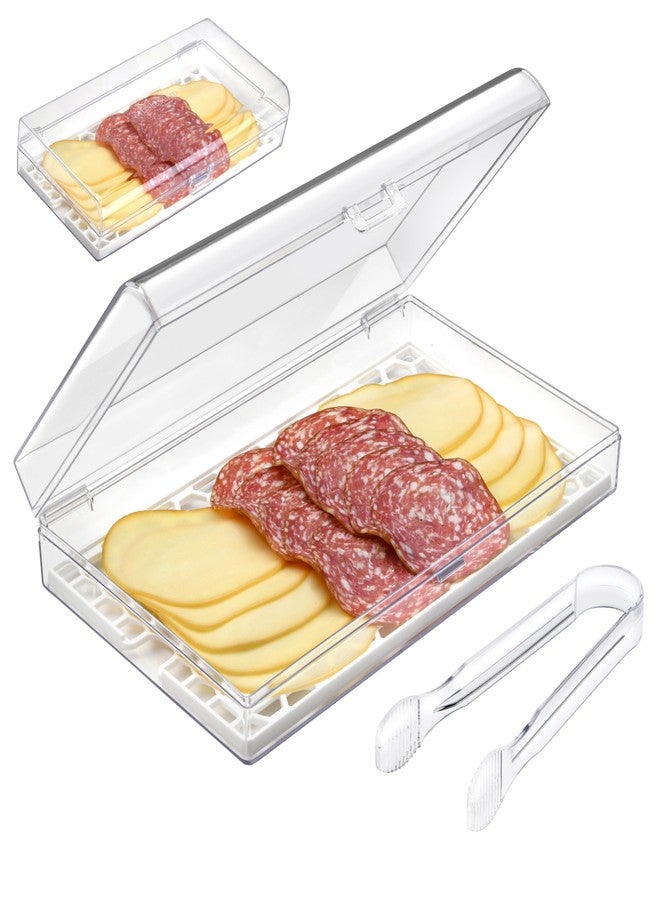 GlossyEnd Deli Meat and Cheese Storage Container with Tong, Bacon Storage Container with Perforated Tray for Freshness, Clear Durable Plastic - Dishwasher and Freezer Safe - Size: 11” x 6.5” x 2” - Image 1