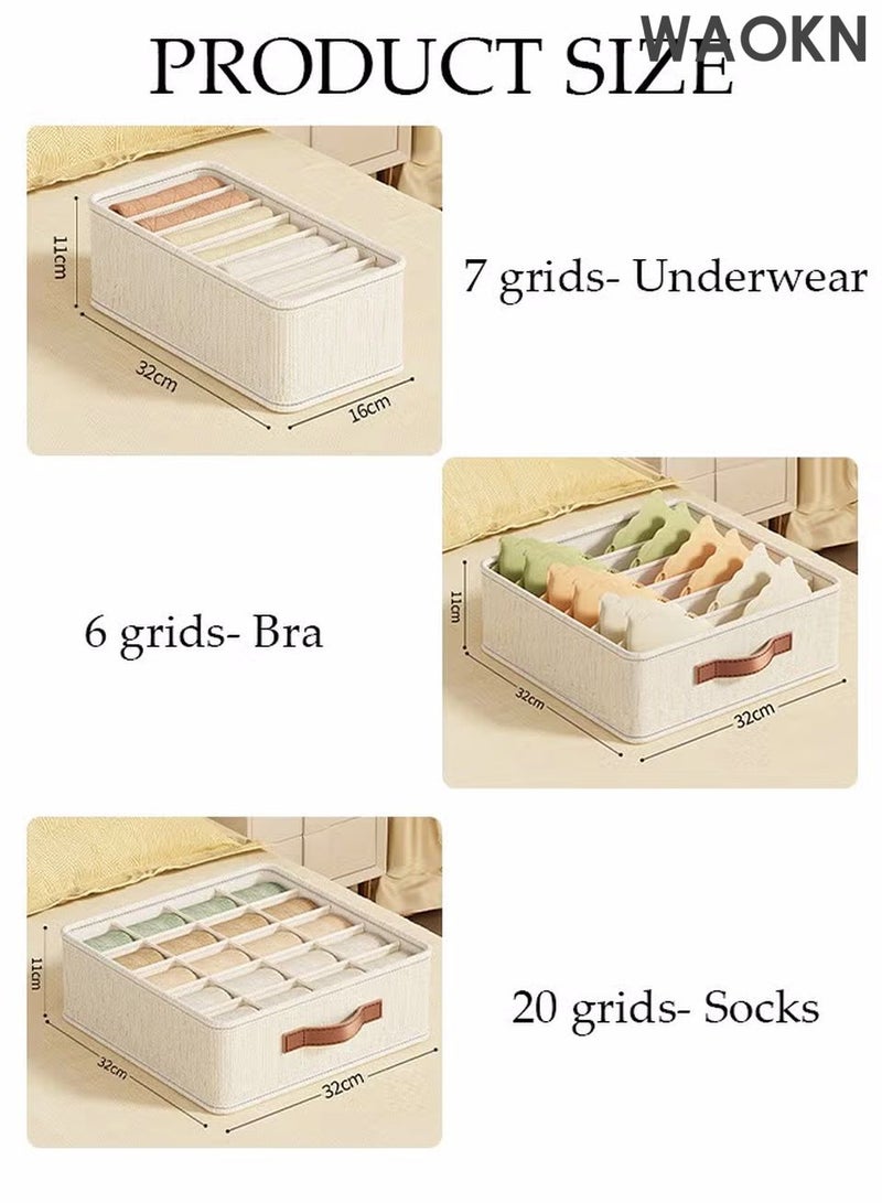 WAOKN 3pcs Wardrobe Clothes Organizer Sock Underwear Drawer Organizer Dividers Cell Foldable Linen Dresser Closet Organizers and Storage Bins for Clothing, Baby Clothes, Bra, Panty, Scarf, Ties, Scarves - Image 4