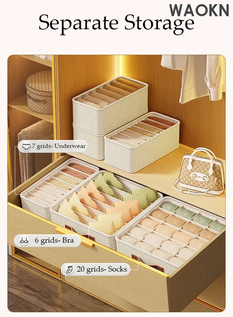 WAOKN 3pcs Wardrobe Clothes Organizer Sock Underwear Drawer Organizer Dividers Cell Foldable Linen Dresser Closet Organizers and Storage Bins for Clothing, Baby Clothes, Bra, Panty, Scarf, Ties, Scarves - Image 3