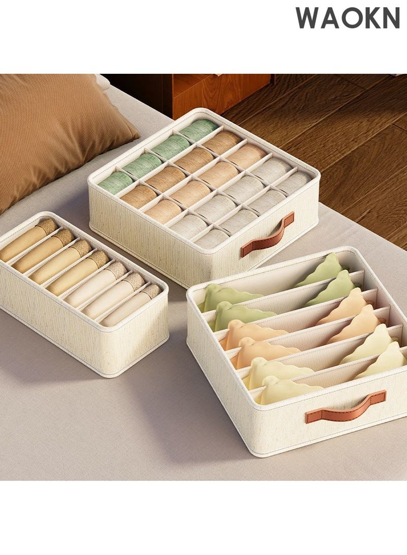 WAOKN 3pcs Wardrobe Clothes Organizer Sock Underwear Drawer Organizer Dividers Cell Foldable Linen Dresser Closet Organizers and Storage Bins for Clothing, Baby Clothes, Bra, Panty, Scarf, Ties, Scarves - Image 1