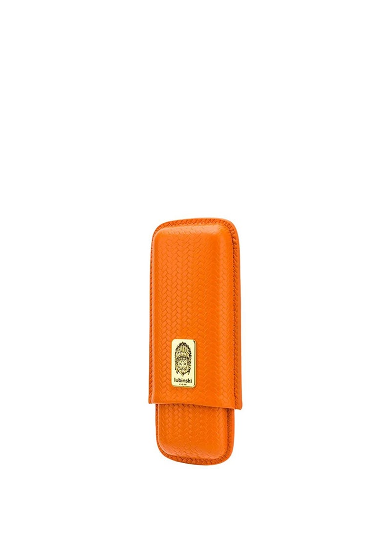 LUBINSKI Portable Travel Cigar case Premium ORANGE leather capacity 2 - Image 1
